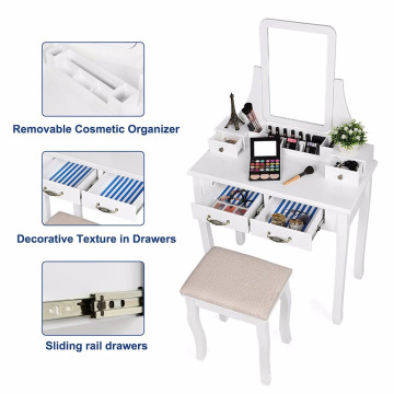 Vanity Set, 2 Large Sliding Drawers, Removable Makeup Organizer Dressing Table with Mirror and Stool